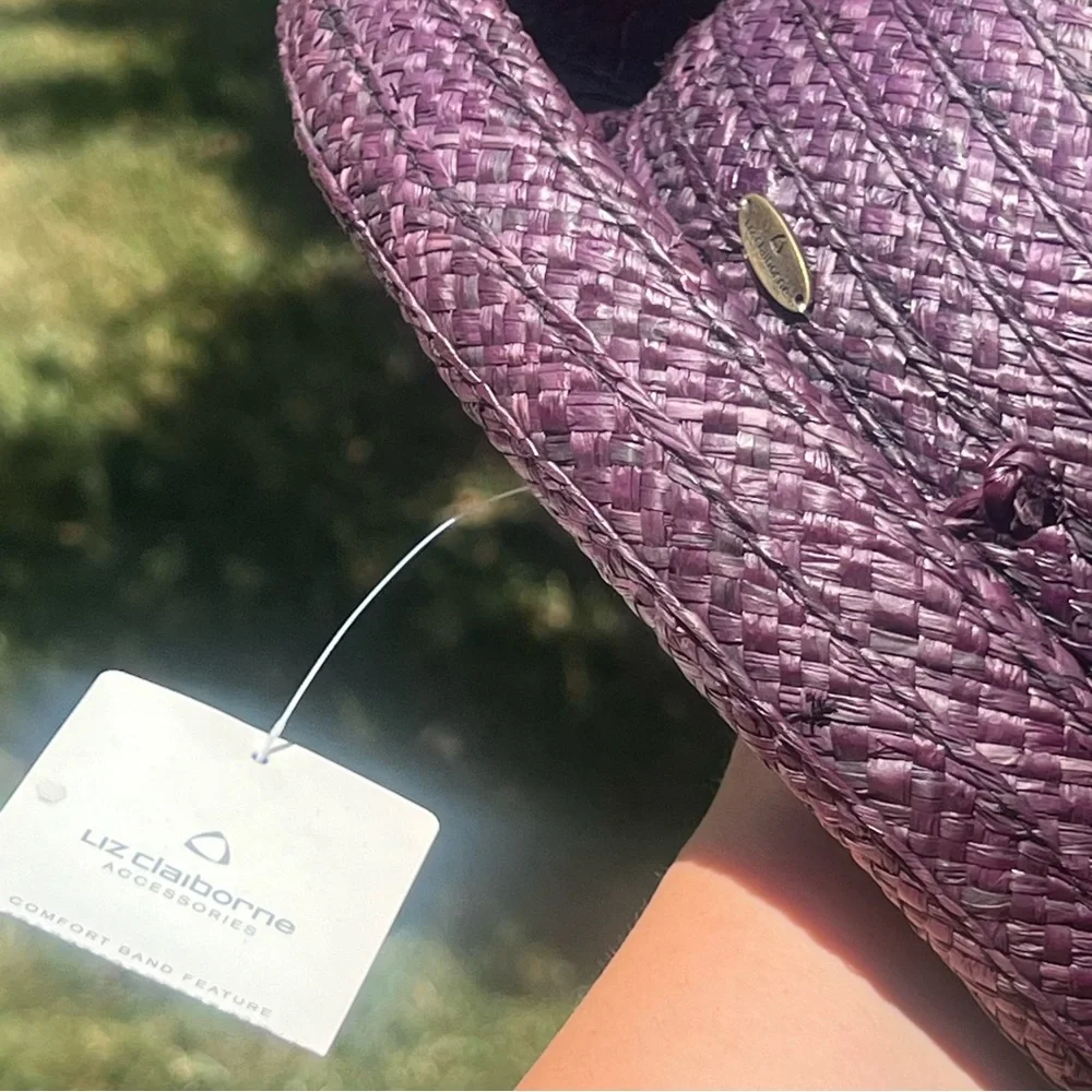 LIZ Claiborne Purple Straw Weaved Hat comfort Band Feature Made in China NWT - Picture 6 of 12